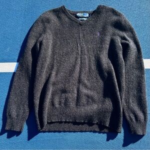 Vintage Classic Polo Ralph Lauren Lambswool V-Neck Charcoal Gray Sweater Sz L